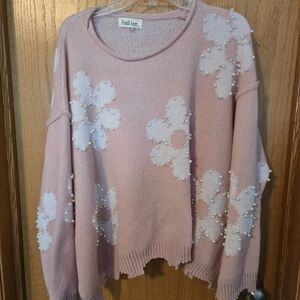 Cute Floral Sweater With Pearls